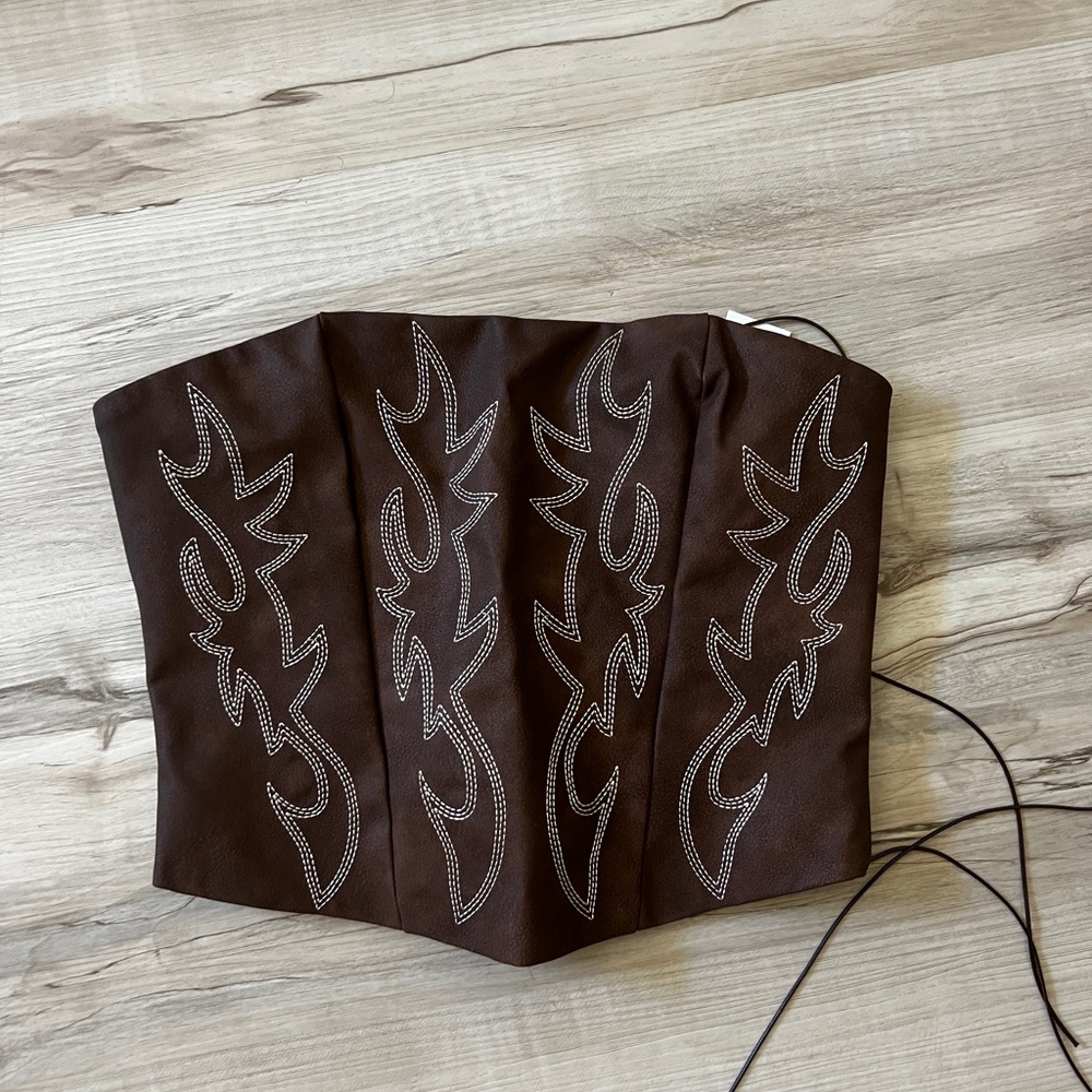 Brown Corset with Embroidered Design